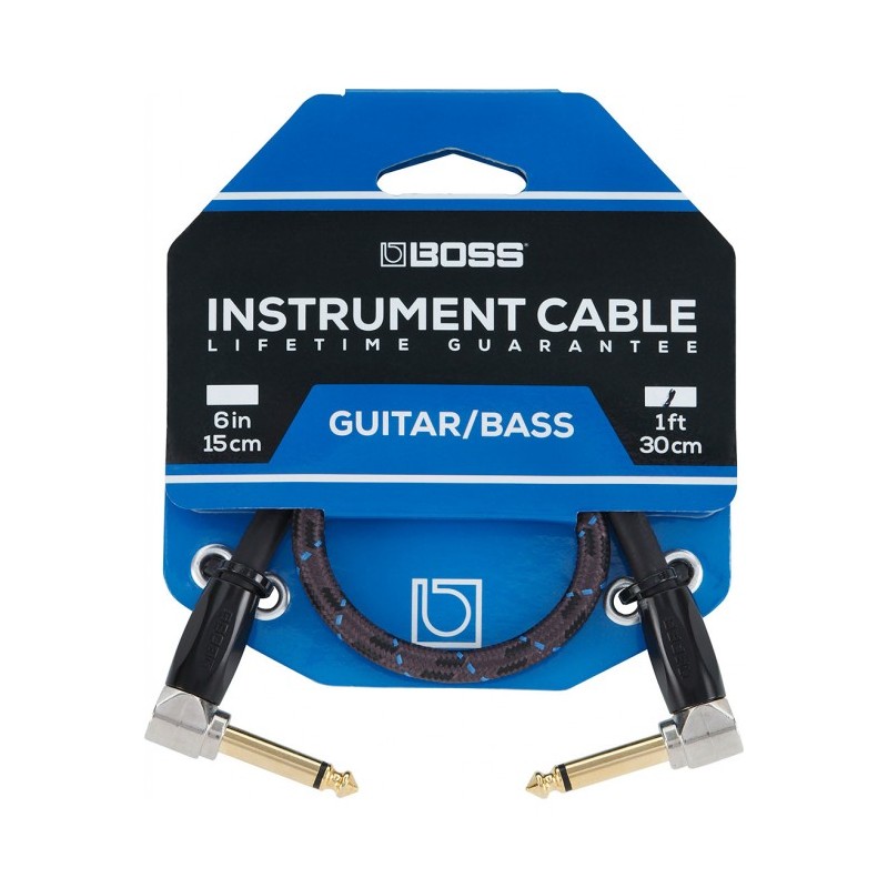 BIC-1AA Cable de instrumento (patch/parcheo) Boss serie GOLD longitud 1 ft / 0.3m plug's angulo recto 6.3mm chapa de oro 24k c/r